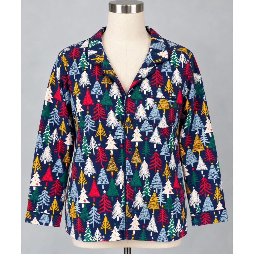 Hanna Andersson Christmas Tree Pajama Top L Holiday Flannel Button Front